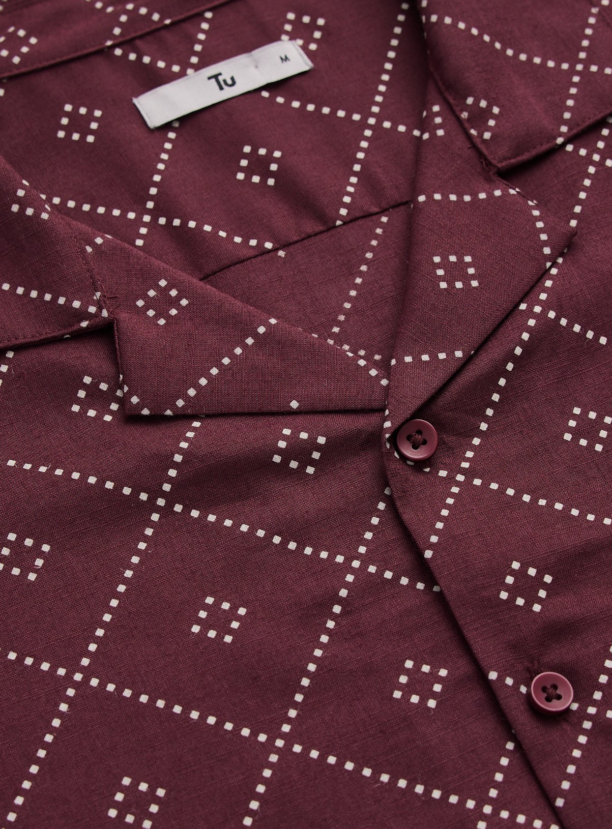 Dark Red Geo Print Slub Revere Neck Shirt M - Image 4 thumbnail